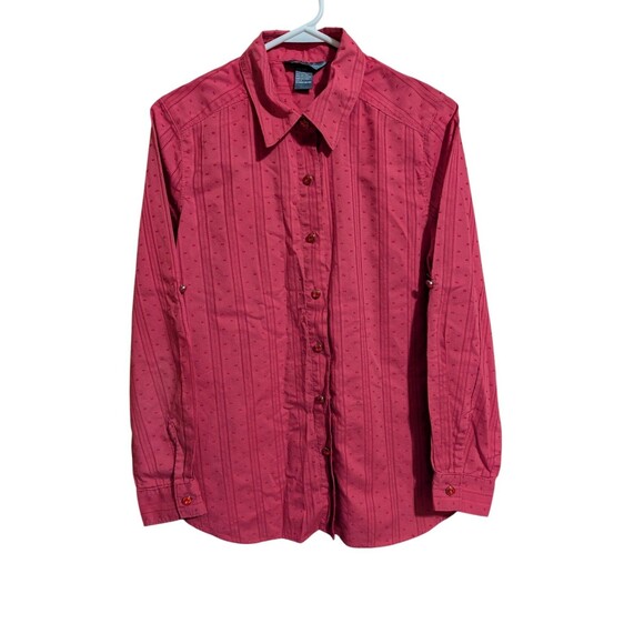 Koret Women’s Pink Textured Dotted Stripe Button Front Long Sleeve Shirt Size S - Picture 2 of 8